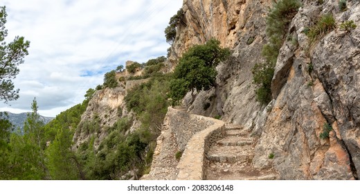 Stairs Stairway To Castle Castell D'Alaro Hiking Trail Path Way On Mallorca Travel Traveling Holidays Vacation Panorama Tourism In Spain