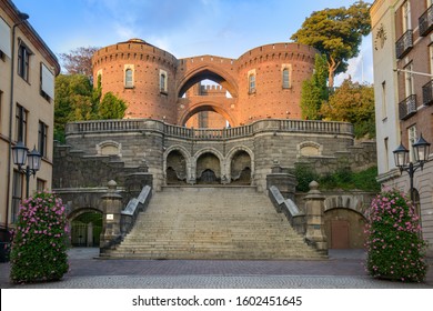 The stairs and terrace that lead to Karnan, a former fortress medieval tower in Helsingborg, Scania, Sweden