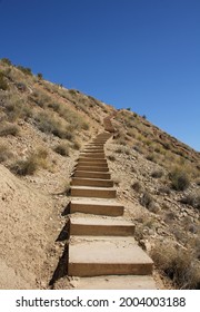 Stairs to the top of a small desert mountain in the Bárdenas Reales in Navarra, Spain