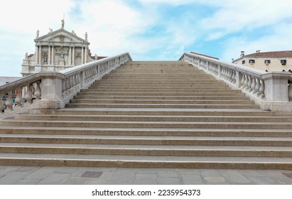 stairway of the bridge called DEGLI SCALZI which means barefooted ones and no people in Venice in Italy