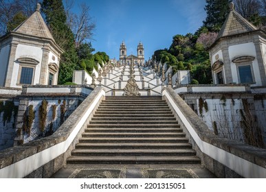 Stairway and church  at Sanctuary of Bom Jesus do Monte - Braga, Portugal - Shutterstock ID 2201315051