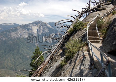 Stairway to the clouds. Hiking to Moro rock, in Sequoia National Park, California