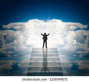 Stairway Heaven Man Suit Arms Outstretched Stock Photo 1259599873 ...