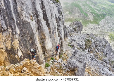 Stairway To Heaven / Mountaineering On Ellmauer Halt In Austria / Climbing Men