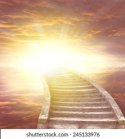 Stairway leading up to bright light  - Shutterstock ID 245133976