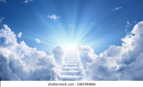 Stairway Leading Up To Heavenly Sky Toward The Light 
 - Shutterstock ID 1081984886