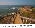 Stairway to Someshwara beach near Mangalore , Karnataka INDIA. secluded rocky beach.