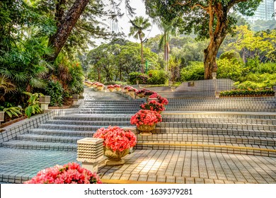 Stairway And Water Feature InHong Kong Park