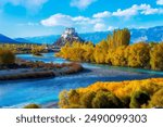 Stakna Gompa Monastery with Indus river view of Ladakh India in Autumn. Himalayas, Ladakh, India.