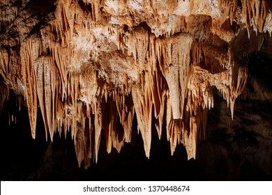 Stalactites hanging from the ceiling of the Gassel-Tropfsteinhöhle cave in Ebensee, Austria