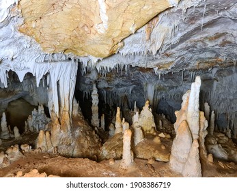 Stalactites and stalagmites in the cave. Mallorca. Spain.