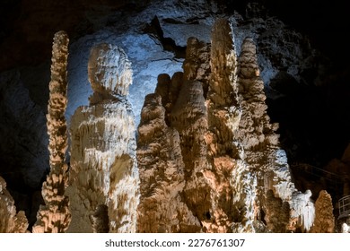 stalactites and stalagmites inside the underground caves of Frasassi in the province of Ancona in Italy