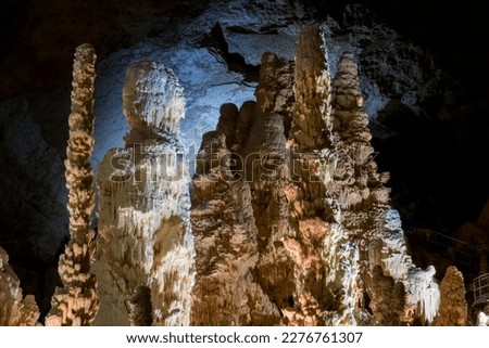 stalactites and stalagmites inside the underground caves of Frasassi in the province of Ancona in Italy