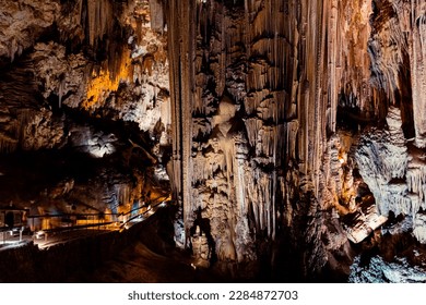 Stalactites and stalagmites in Nerja caves, Nerja, Spain