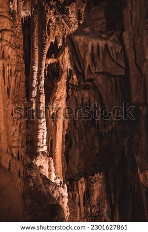 Stalagmites and stalactites in  caves in Czech Karst