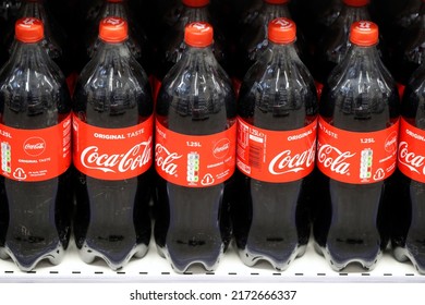 Stalls In Row At Supermarket. Soft Drinks. Coca Cola. France.  10-30-2018