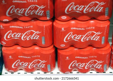 Stalls In Row At Supermarket. Soft Drinks. Coca Cola. France.  10-30-2018