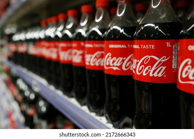 Stalls In Row At Supermarket. Soft Drinks. Coca Cola.  France.  10-30-2018