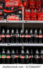 Stalls In Row At Supermarket. Soft Drinks. Coca Cola. France.  10-30-2018