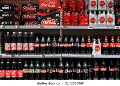 Stalls In Row At Supermarket. Soft Drinks. Coca Cola. France.  10-30-2018