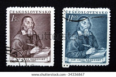 Stamp of the Czech Republic (European Union) with Jan Amos Komensky Comenius