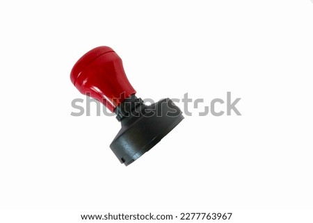 Stamp, modern Stamp, Red Handle Rubber Stamp Top View Isolated on White Background.