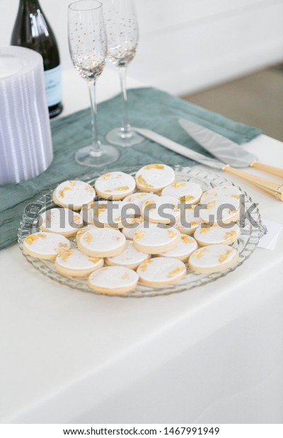 Stamped Fondant Cookies Wedding Decorated Gold Stock Photo Edit