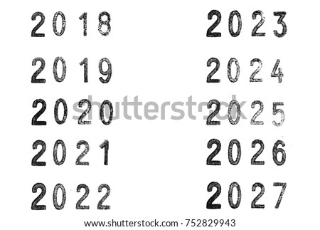 Stamped years with a rubber stamper from 2018 to 2027. Great for new year