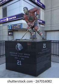 Stan Mikita Statue Outside Of Chicago's United Center On March 11, 2015.