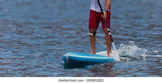 Stand Up Paddle Board Man Paddle Boarding On Ocean