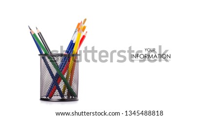 Stand for pencils colour pencils pattern on a white background. Isolation