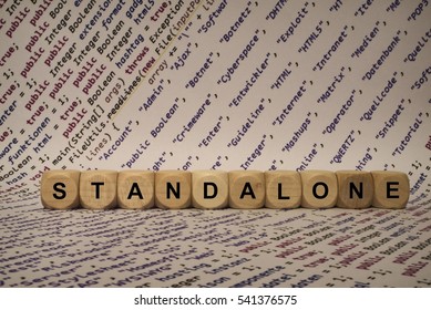 standalone - cube with letters and words from the computer, software, internet categorie, wooden cubes
