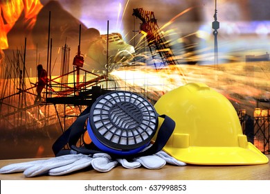 Standard Construction Safety And Construction Site Background . Safety  Concept .