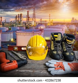 Standard Construction Safety And Tools With Oil And Gas Industry Background