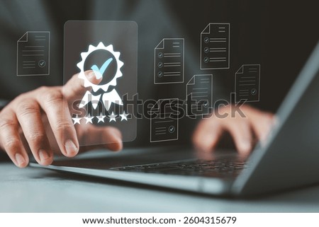 Standard quality document control, ISO certified Assessment with business concept, Businessman evaluation online survey exam choose the right answer in the exam international standard certification