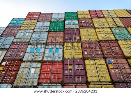 standard shipping containers in a container terminal before loading on a container ship