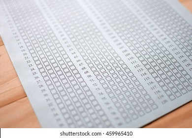 Standard test form selective focus on answer sheet