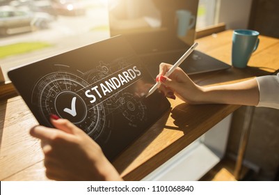 Standards compliant check, Quality assurance and control. Business and technology concept. - Shutterstock ID 1101068840