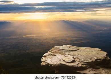 Standing empty on top of a mountain view, Blank space cliff edge with mountain on clouds blue sky