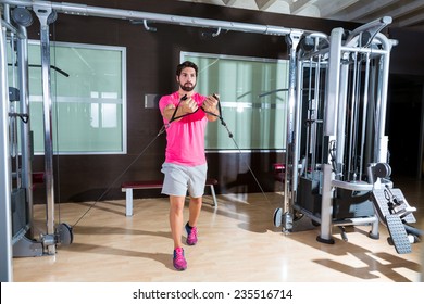 Standing Low Cable Crossover Fly Pulley Flies Man Workout At Gym