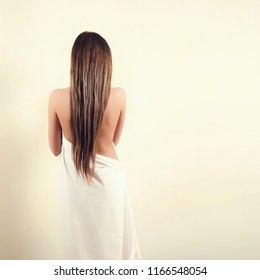 Standing Naked Girl Covered Sheet Stock Photo Shutterstock