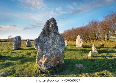 Standing Stones At Duloe Stone Circle In The Cornwall Countryside