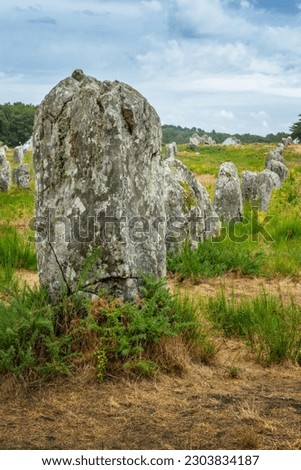 Standing stones (or menhirs) in the Menec alignment in Carnac, Morbihan, Brittany, France