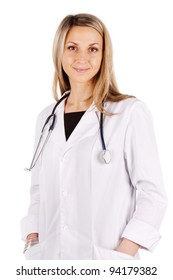 Standing Woman Doctor Stethoscope White Robe Stock Photo 94179382 ...