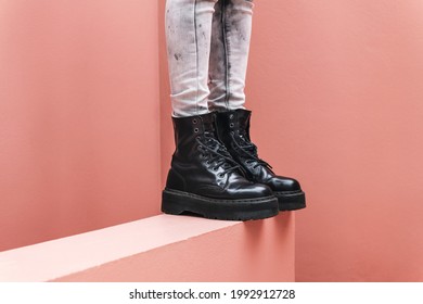 Standing Woman Wearing Combat Boots