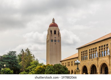 STANFORD, CA, USA, May 26, 2013: The famous Stanford University campus with Hoover Tower located near Palo Alto, California.