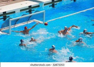 STANFORD, CALIFORNIA - JUNE 7: USA versus SERBIA compete in a friendly water polo game at the Avery Aquatic Center in Stanford, CA on June 7, 2009.