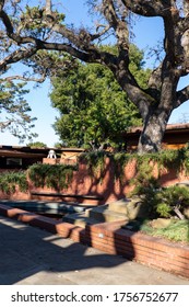 Stanford, California / USA - December 27 2019: Residential Architecture Landmark Prairie Style Hanna Honeycomb House By Architect Frank Lloyd Wright