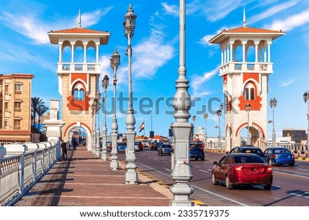 Stanley Bridge of Alexandria, view on the famous towers, Egypt