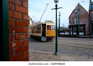 Stanley, County Durham, England, UK - March 16th 2019: All Aboard! As The Conductor Sets Off In The Tram At Beamish Open Air Museum